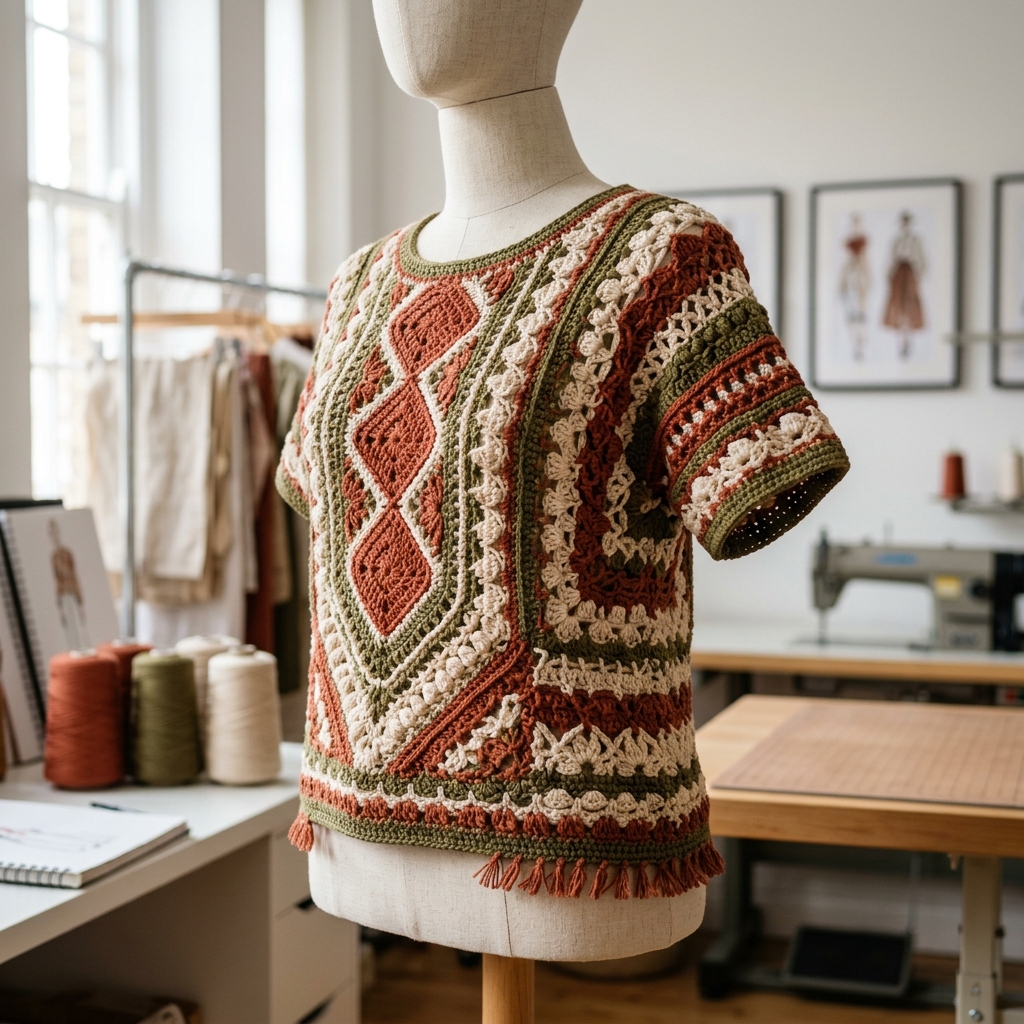 Prenda de diseño tejida a mano en un taller de costura moderno