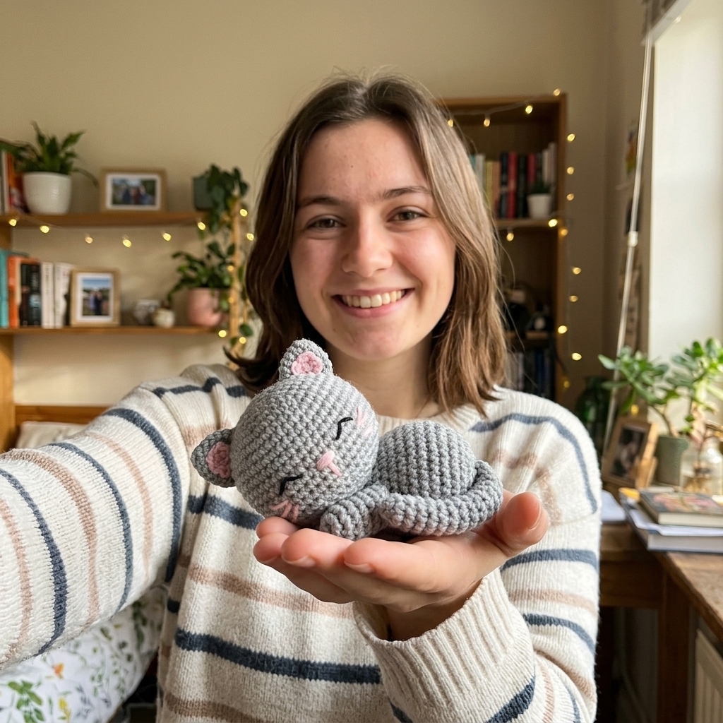 Gatito dormilón tejido por la alumna Sofía