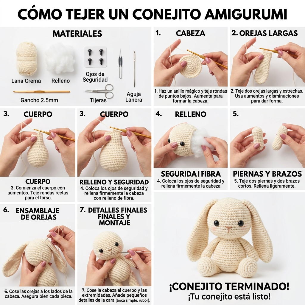 Guía visual paso a paso de Conejito Crema