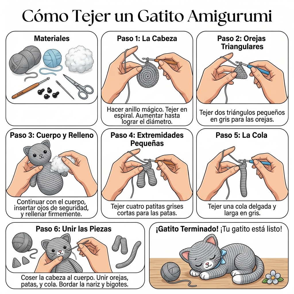 Guía visual paso a paso de Gatito Dormilón