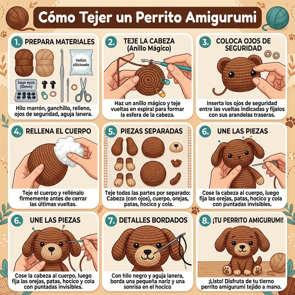 Guía visual paso a paso de Perrito Marrón