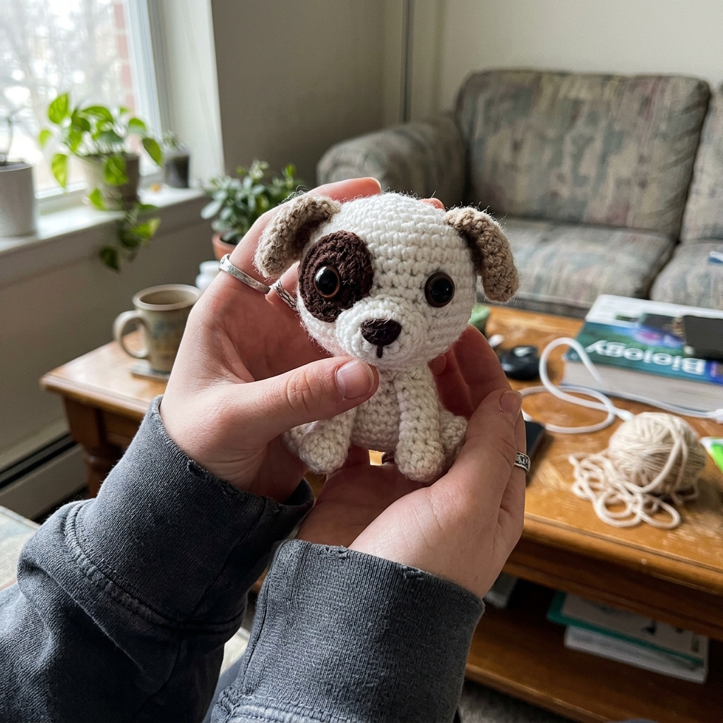 Perrito juguetón tejido por la alumna Laura
